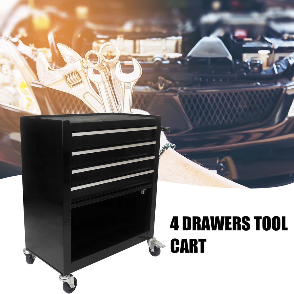 Holaki 4-Drawer Tool Cart on Wheels, Rolling Tool Box Tool Storage,Heavy Duty Utility Industrial Service Cart Organizer Tool Case with Locking System, for Mechanic, Warehouse, Garage, Workshop(Black)