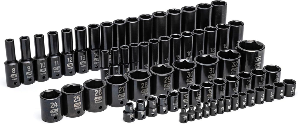 GEARWRENCH 66 Piece 1/4', 3/8', 1/2' Drive 6 Point Metric Impact Socket Set in Foam Storage Tray - GWMSISKMM