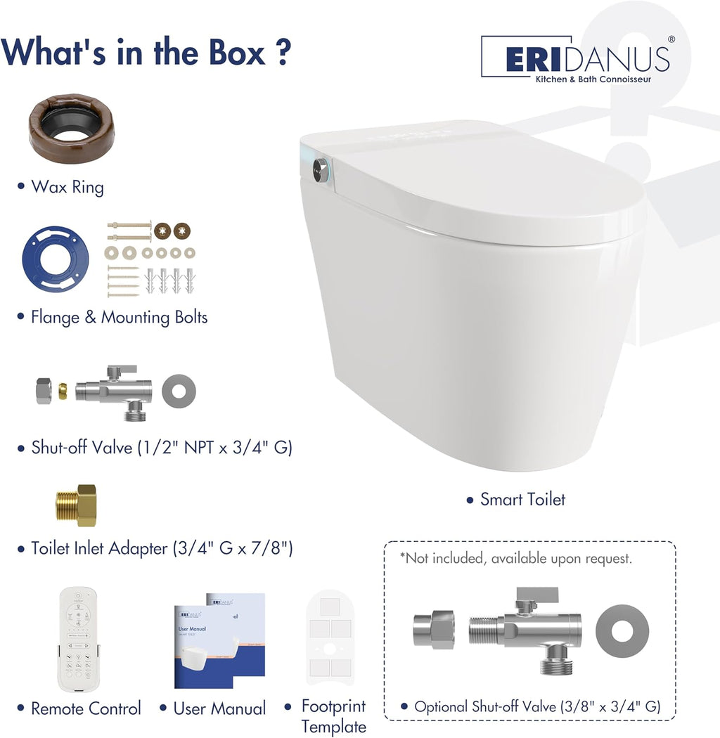 Smart Toilet, Eridanus One Piece Tankless Toilet with Bidet Built in, Foot-Sensor, Off-Seat Auto Flush, Adjustable Warm Water Sprayer, Air Dryer, Elongated Heated Seat, Power-Assisted Flush