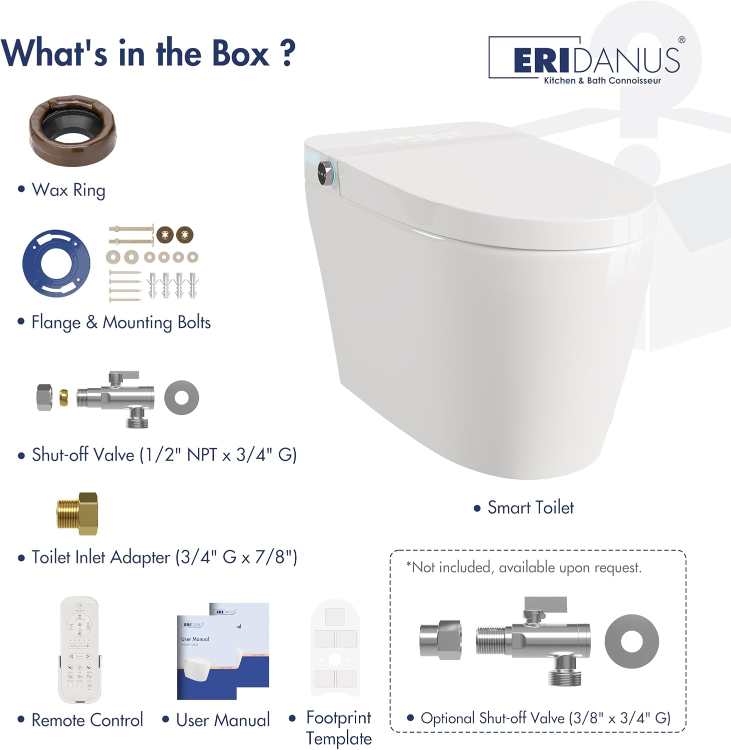 Smart Toilet, Eridanus One Piece Tankless Toilet with Bidet Built in, Foot-Sensor, Off-Seat Auto Flush, Adjustable Warm Water Sprayer, Air Dryer, Elongated Heated Seat, Power-Assisted Flush