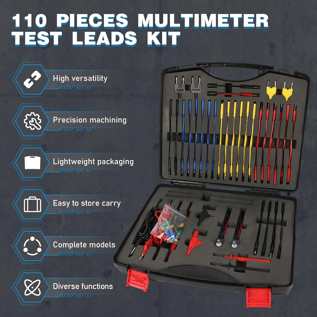 110PCS Automotive Test Lead Kit, AES Wave Multimeter Lead Kit with Back Probes, Piercing Clips & Alligator Clips, Multi-Function Diagnostic Tools for Cars, Trucks & EVs, with Carrying Case