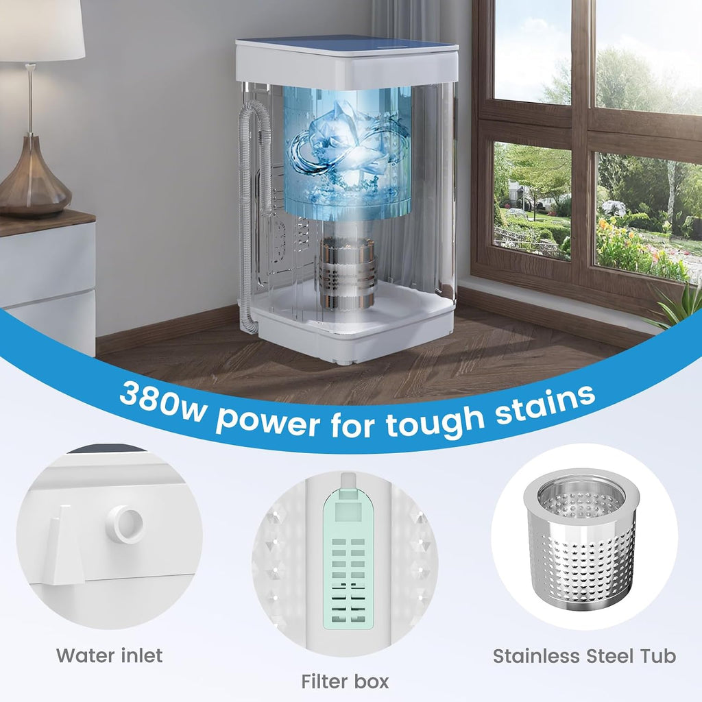 VCJ Portable Washing Machine and Dryer Set, 20lbs Fully Automatic Washer and 10lbs Portable Dryer with Stainless Steel Tub, Compact Washer and Dryer Combo for Apartment, RV, Dorm