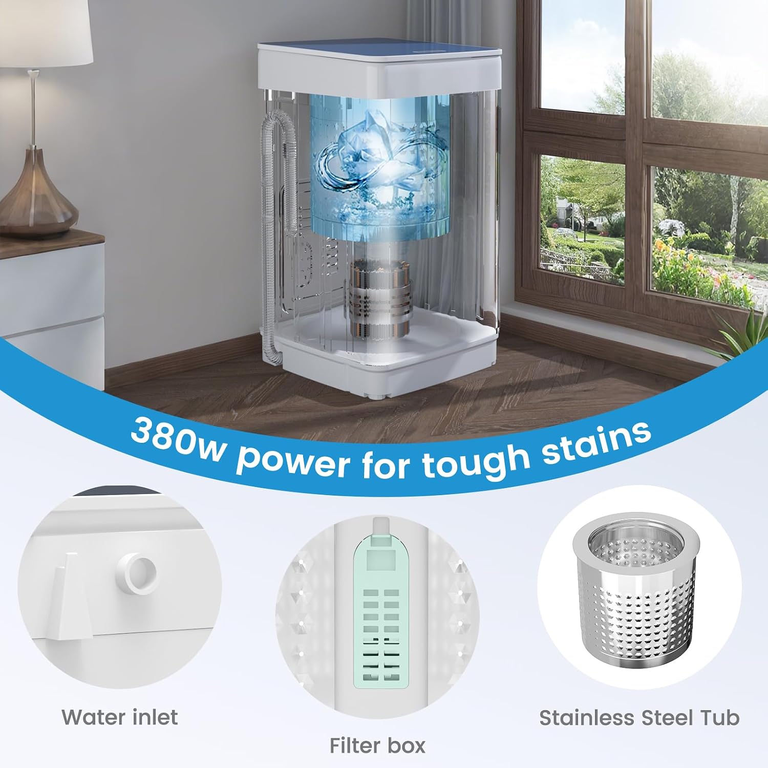 VCJ Portable Washing Machine and Dryer Set, 20lbs Fully Automatic Washer and 10lbs Portable Dryer with Stainless Steel Tub, Compact Washer and Dryer Combo for Apartment, RV, Dorm