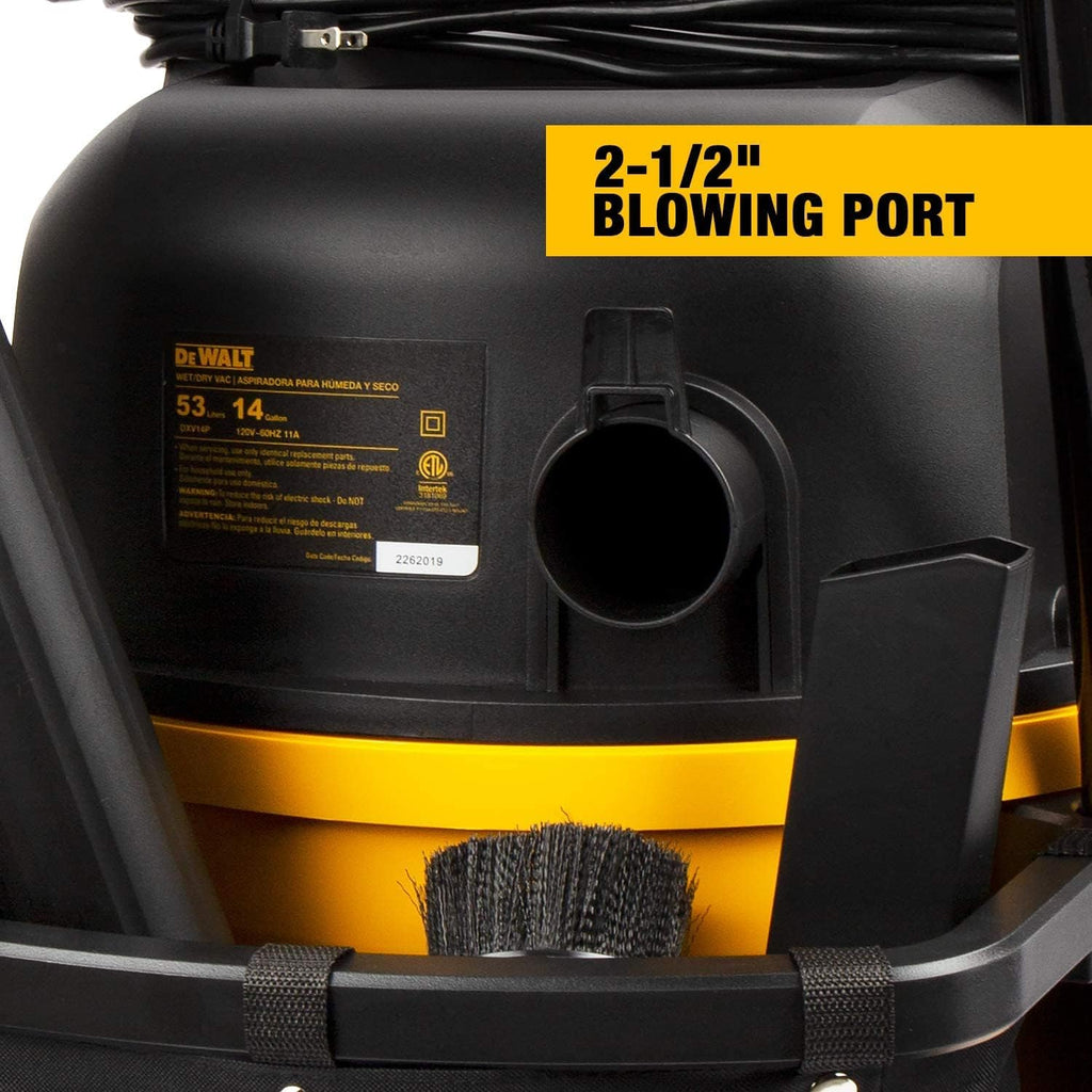 DEWALT 14 Gallon Poly Shop Vacuum Wet/Dry, 6 Peak HP, Cart Style Wet/Dry/Blower 3 in 1 Multifunction Shop Vacuum, Built-in Drain, DXV14P