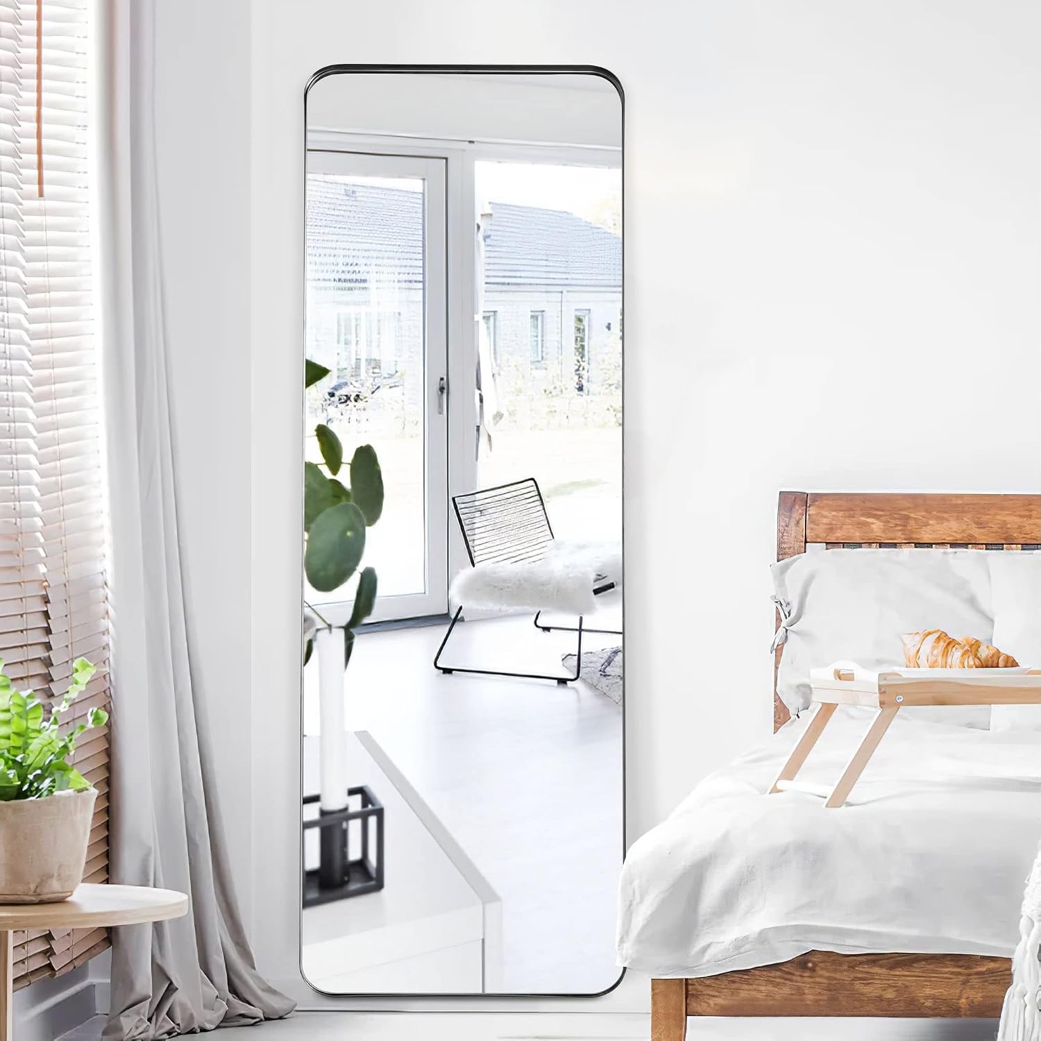 NeuType Full Length Mirror, 63'x20' Floor Mirror Full Body Dressing Mirror Round Corner, Hanging or Leaning Against Wall Large Rectangle Wall Mounted Deep Set Aluminum Alloy Frame for Bedroom, Black