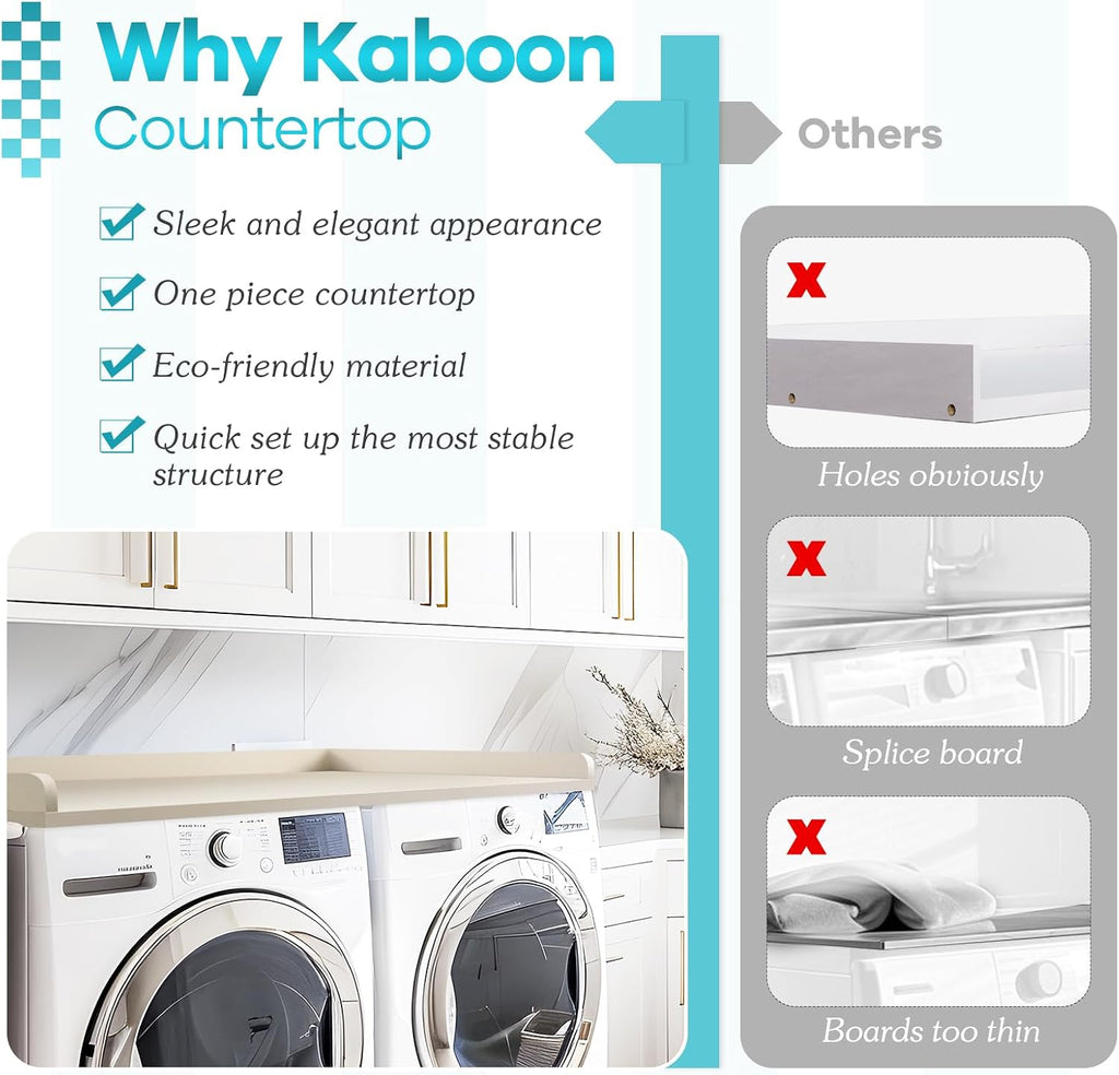 Kaboon Washer Dryer Countertop, Melamine Countertop with Edge Rails - 27.5' Depth x 54' Width Laundry Room Organization, Beige Leather