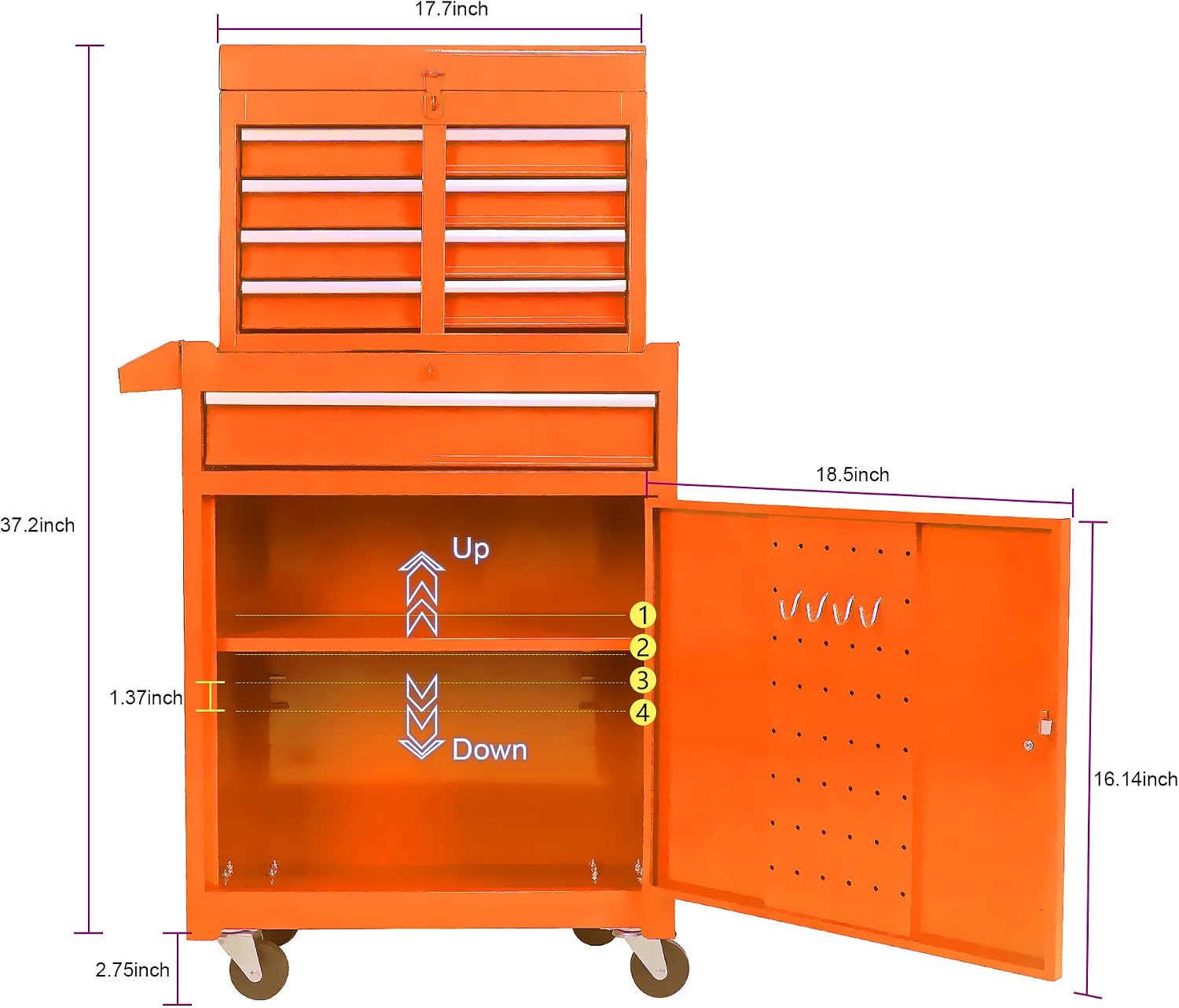 5-Drawer High Capacity Rolling Tool Chest with Wheels,Tool Box Combo Tool Storage Removable,Toolbox for Workshop and Mechanics Garage, Tool Storage Cabinet with Lockable Drawers（Orange）