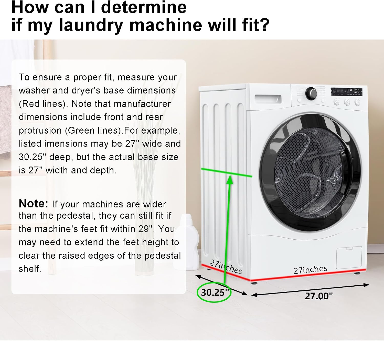 GDLF Laundry Pedestal Heavy Duty Metal Washer Dryer Pedestal 29' Universal Fit Anti-Vibration Washing Machine Stand with Laundry Basket Shelf and Built-in Drain Pan + Hose,770 LBS Capacity