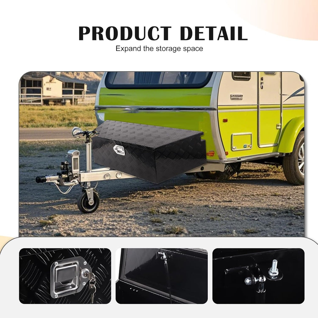 39 Inch Trailer Tongue Tool Box, Aluminum Trailer Tool Box with Lock and 2 Keys, 39' x 16.5' x 12' Heavy Duty Trailer Storage Box for Pickup Truck Bed, Black