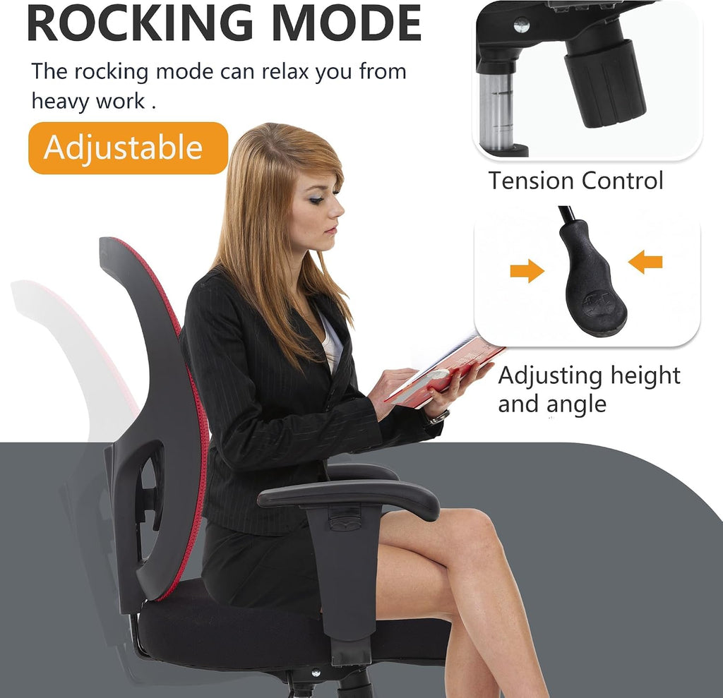 BestOffice Big & Tall Office Chair, 400 lb Capacity Mesh Desk Seating with Lumbar Support, Wide Seat, Adjustable Arms, Rolling Swivel High-Back Ergonomic Executive Task Model for Home Office, Red