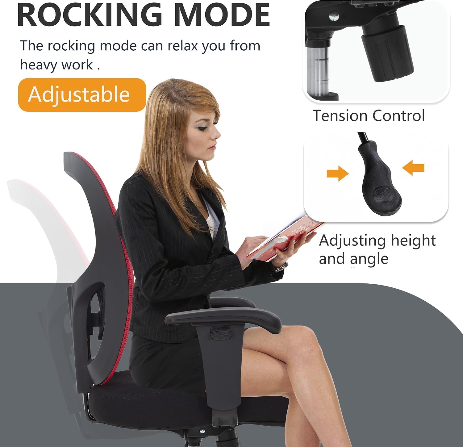 BestOffice Big & Tall Office Chair, 400 lb Capacity Mesh Desk Seating with Lumbar Support, Wide Seat, Adjustable Arms, Rolling Swivel High-Back Ergonomic Executive Task Model for Home Office, Red