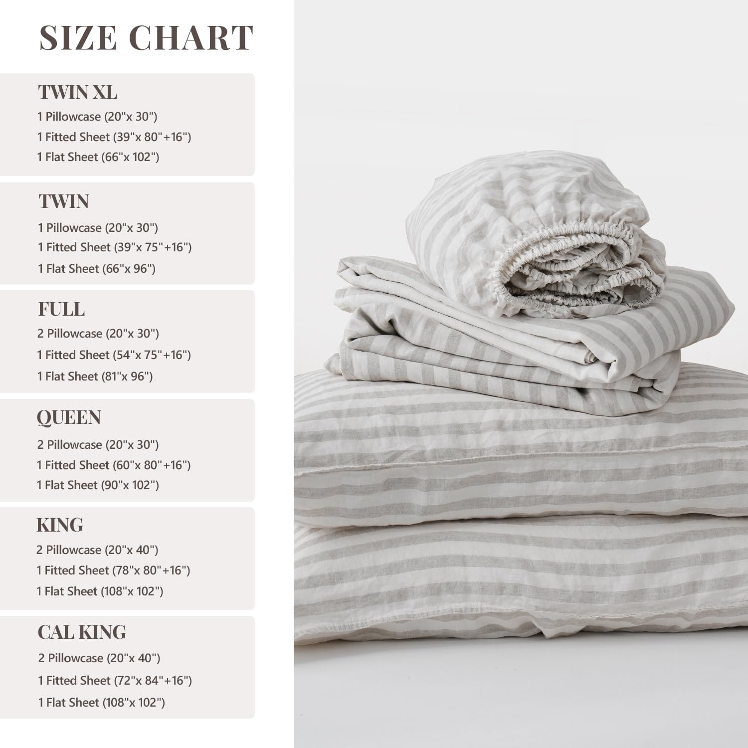 S VICTORY SYMBOL 100% Organic Linen Sheets Set,Yarn Dyed Classic Beige Striped Sheets,French Natural Stone Washed Flax Bedding Set,3pcs Farmhouse Bed Sheets Twin Size