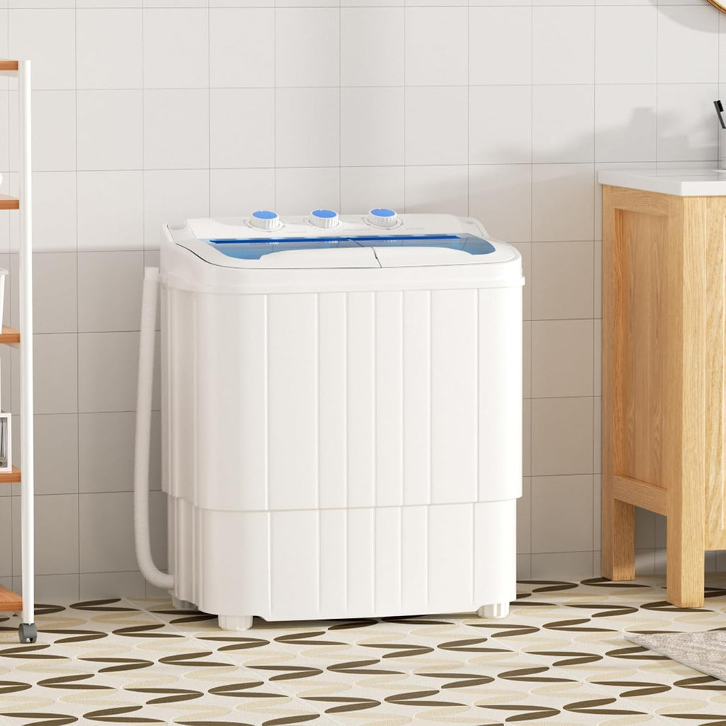 Greenvelly Portable Washing Machine, 16 Lbs Compact Washer and Dryer Combo, Semi-automatic Twin Tub Laundry Washer Machine for Dorms, Apartments, RVs (Blue)