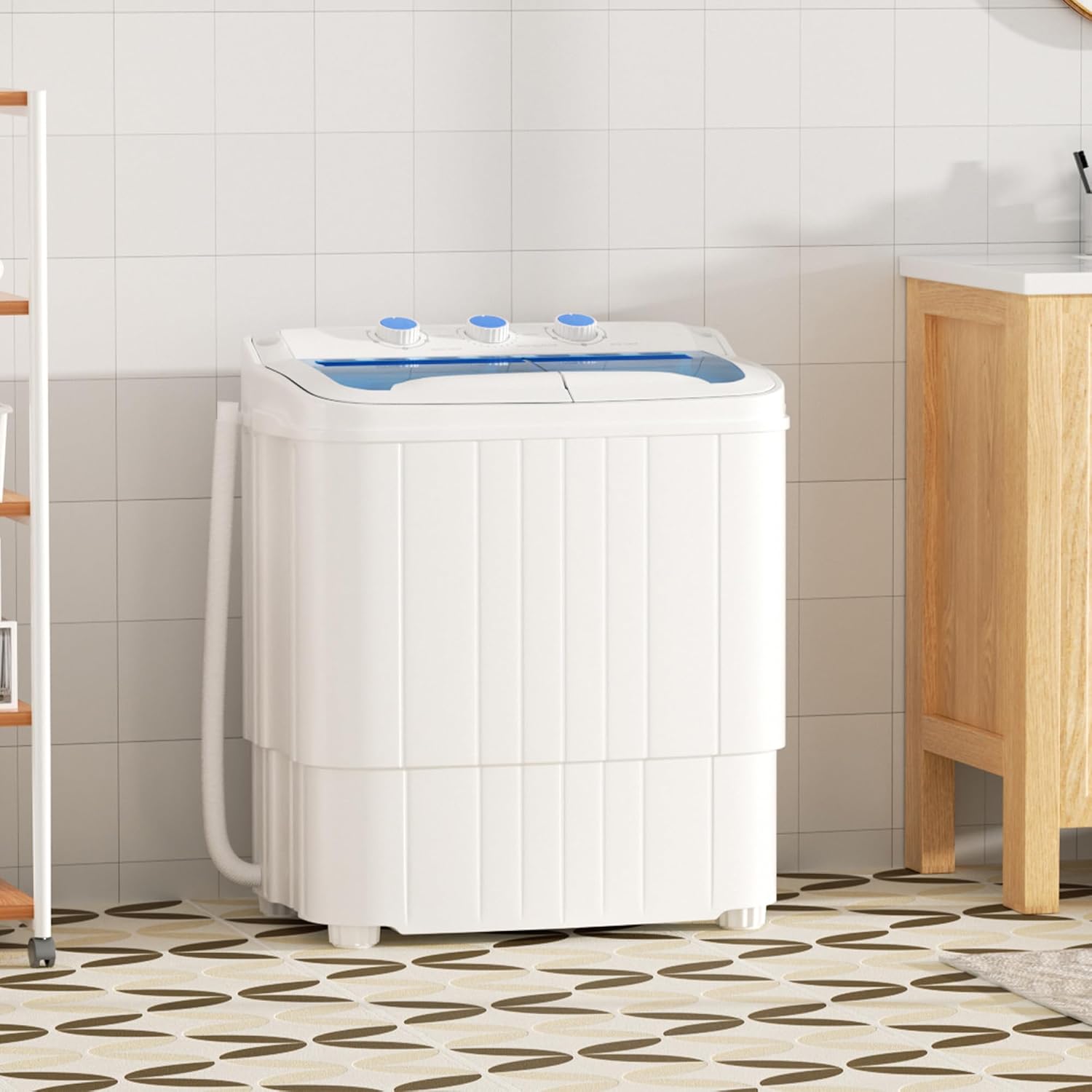Greenvelly Portable Washing Machine, 16 Lbs Compact Washer and Dryer Combo, Semi-automatic Twin Tub Laundry Washer Machine for Dorms, Apartments, RVs (Blue)