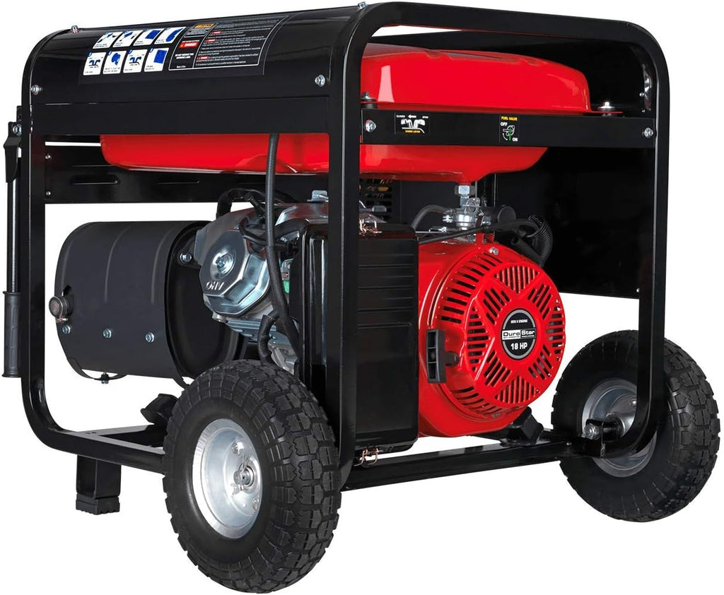DuroStar DS10000E Gas Powered Portable Generator-10000 Watt Electric Start-Home Back Up & RV Ready, 50 State Approved, Red/Black