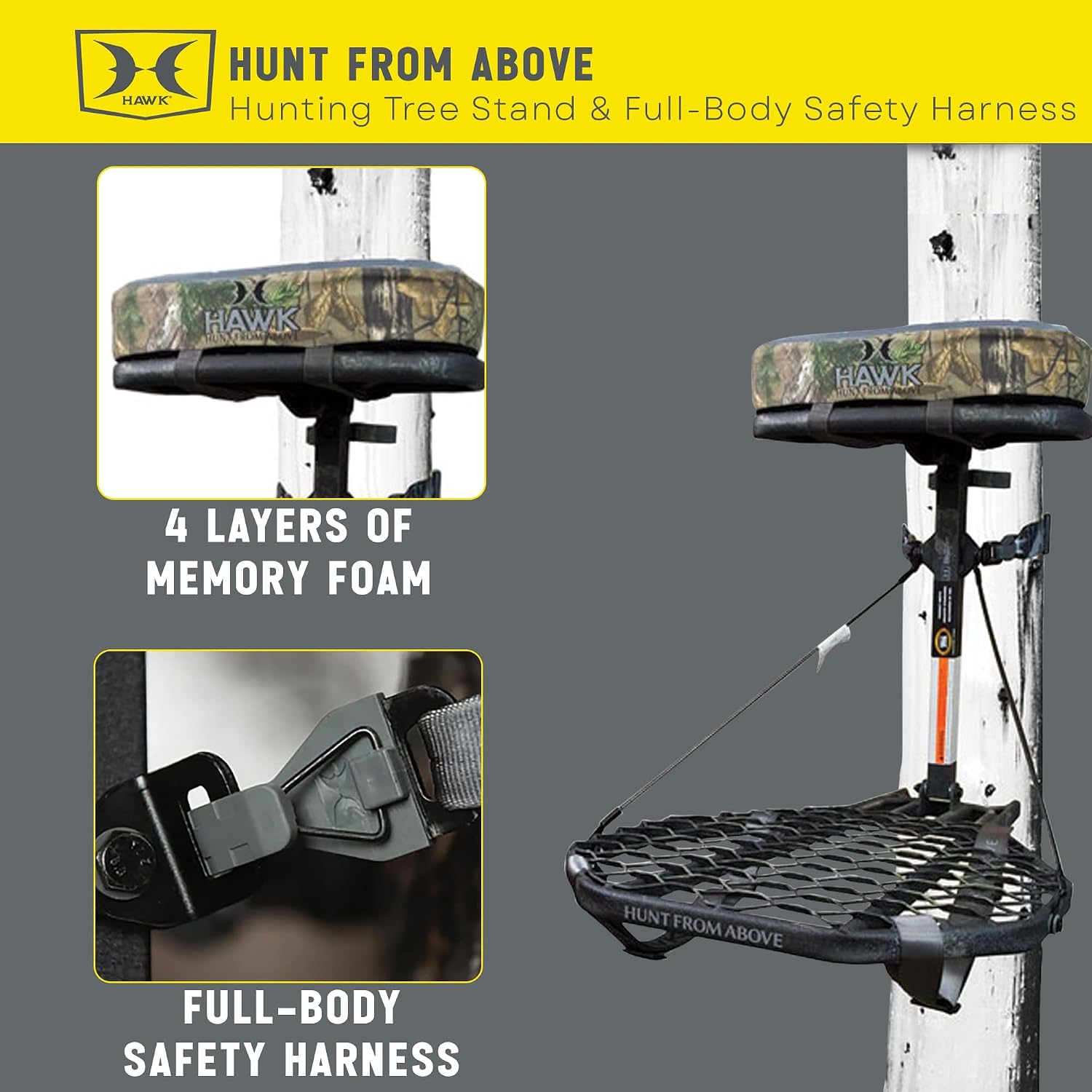 Hawk Hang-On Deer Hunting Tree Stand with XL Seat and Platform, Kickback LVL