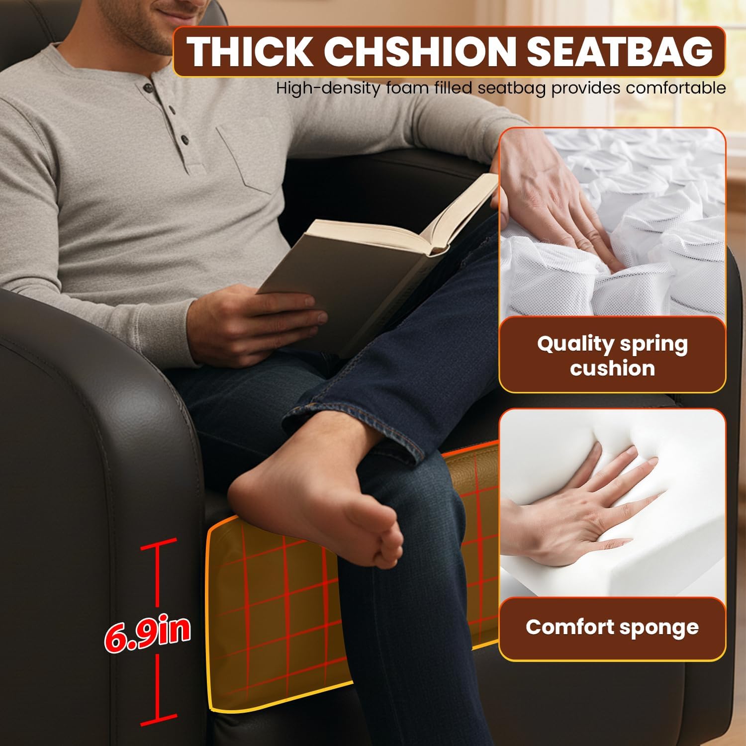 FDW Recliner Chair for Living Room Home Theater Seating Single Reclining Sofa Lounge with Padded Seat Backrest (Black)