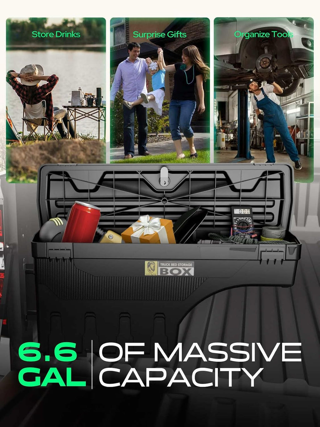 YHTAUTO Driver Side Truck Bed Storage Tool Box Lockable Fits 2019-2025 Chevrolet Silverado 1500 & GMC Sierra 1500, W/O Multi-Pro Tailgate or CarbonPro Bed, Swing Waterproof Wheel Well Toolbox