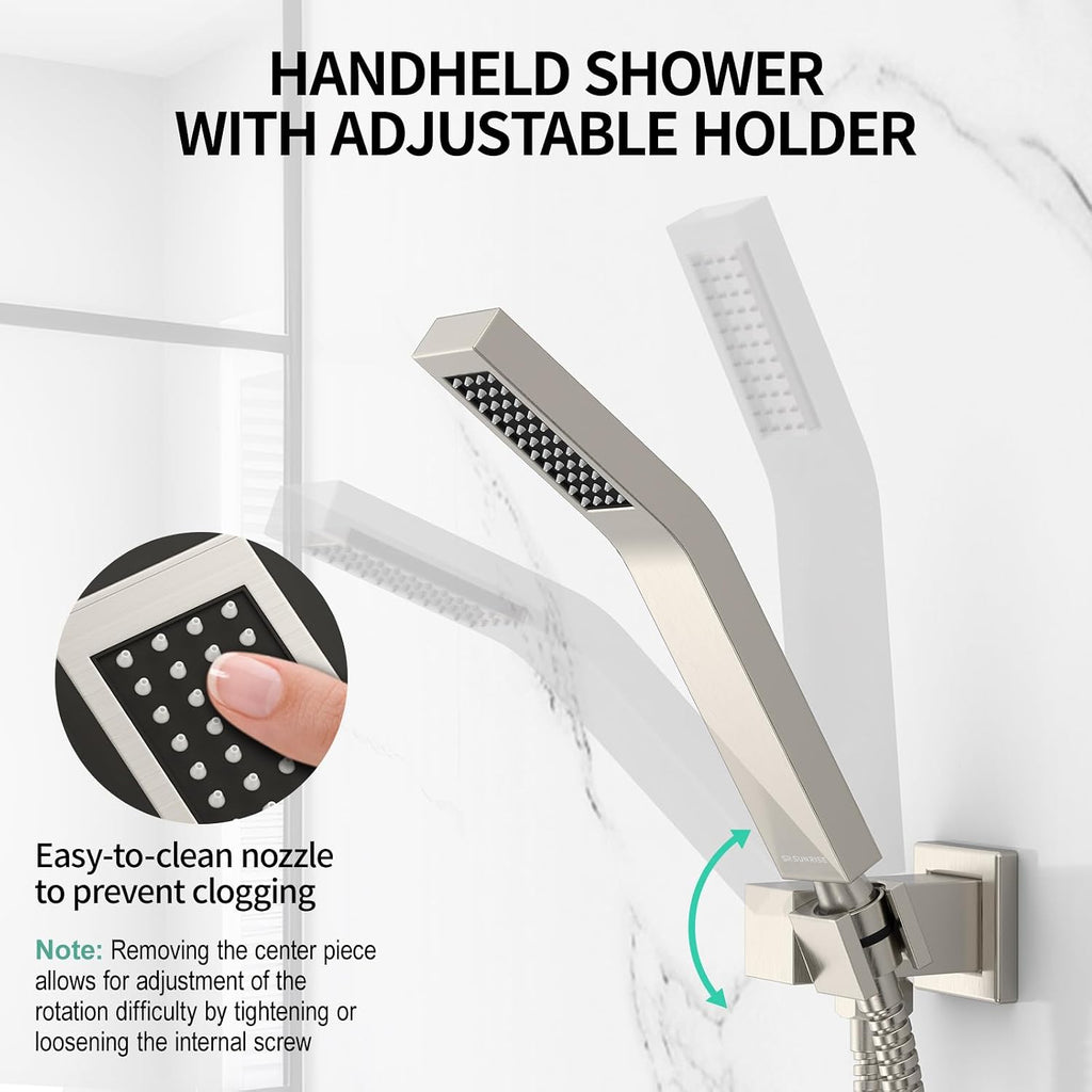 SR SUN RISE Shower Faucet Set - Shower Valve with 8 Inch Rainfall Shower Head and Handheld Shower - Wall Mounted Shower System with Rough In Valve and Shower Faucet Trim Repair Kits - Brushed Nickel