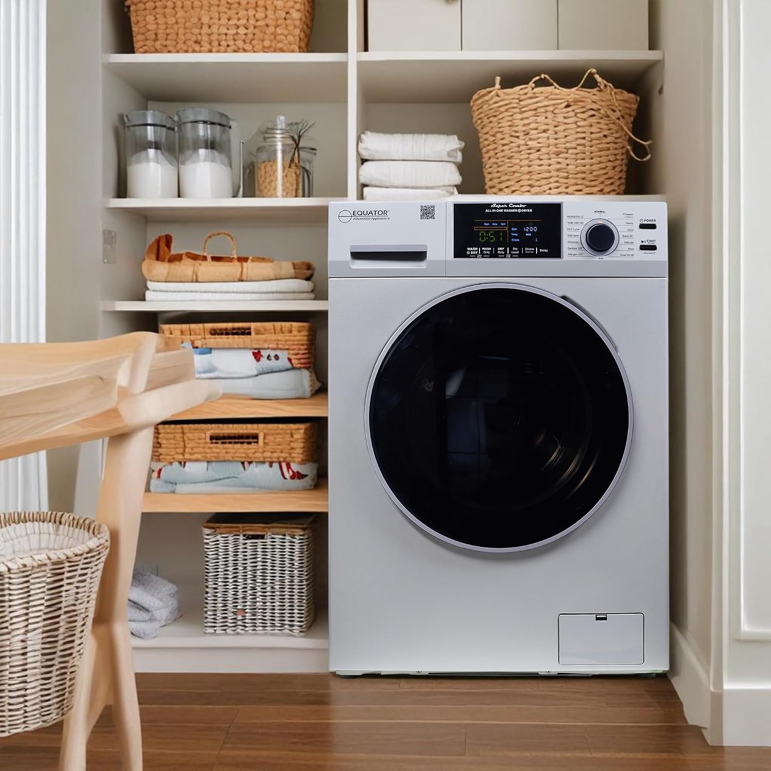 Equator 24' Original 110V Ventless Compact Combo Washer Dryer 1.6 cu.ft./15 lbs FULLY BUILT-IN 1400 rpm in Silver
