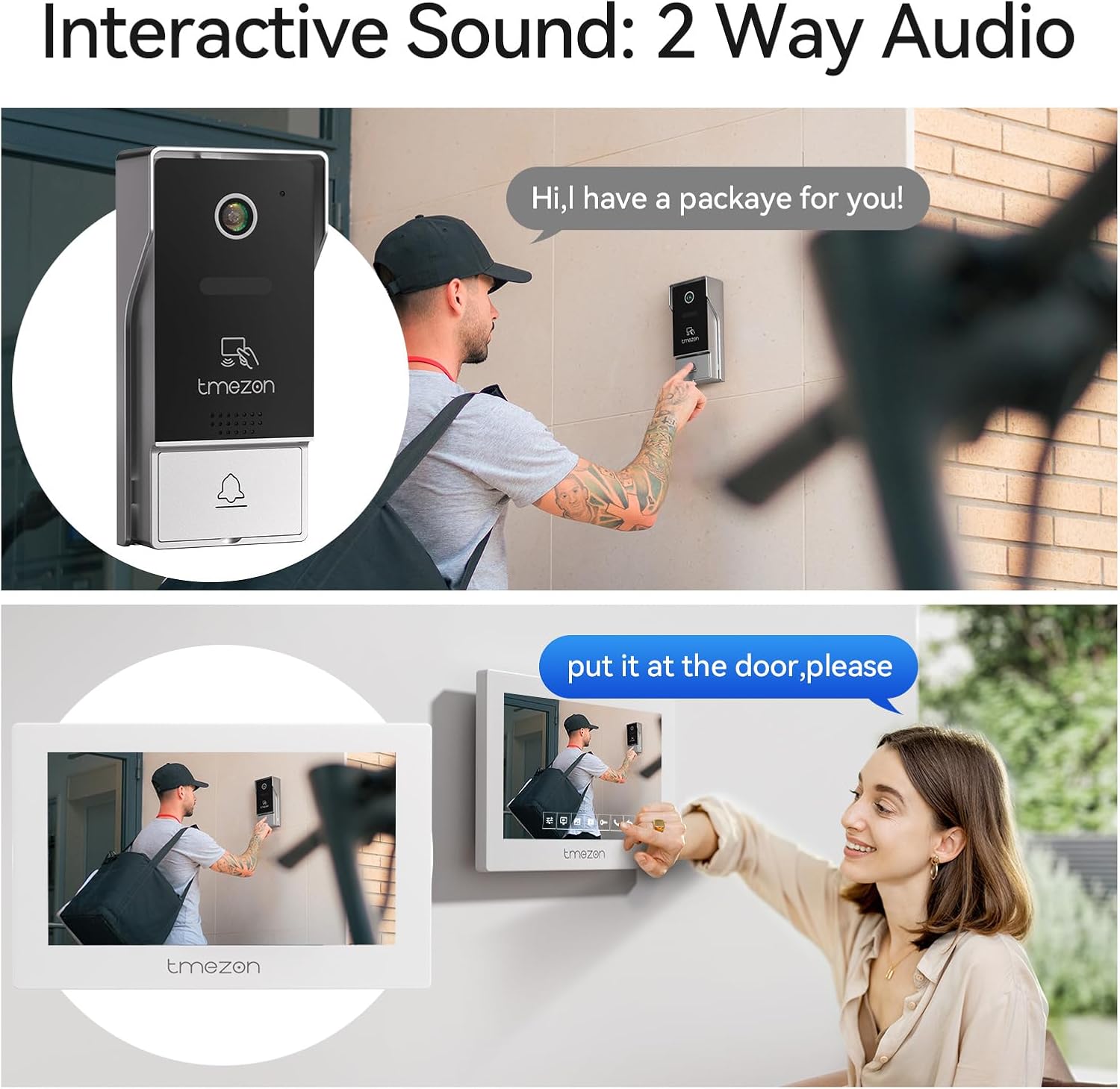 TMEZON 4-Wire 7 Inch Tuya 1080P WiFi Smart Video DoorPhone Intercom System with Wired Doorbell Password/Card Swipe Touchscreen