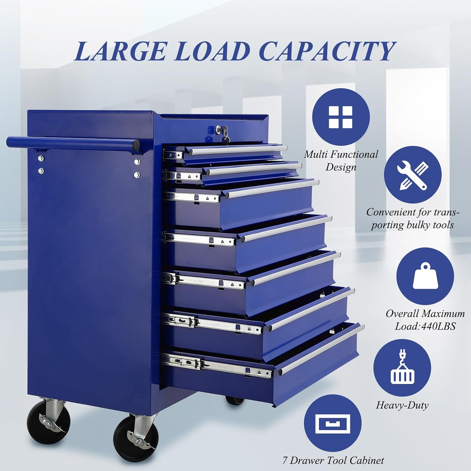 7 Drawer Rolling Tool Chest,Tool Cabinet on Wheels with Locking System,Rolling Tool Box Organizer Tool Case,Multifunctional Tool Cart Mechanic Tool Storage Cabinet for Garage,Wareh Blue One Size