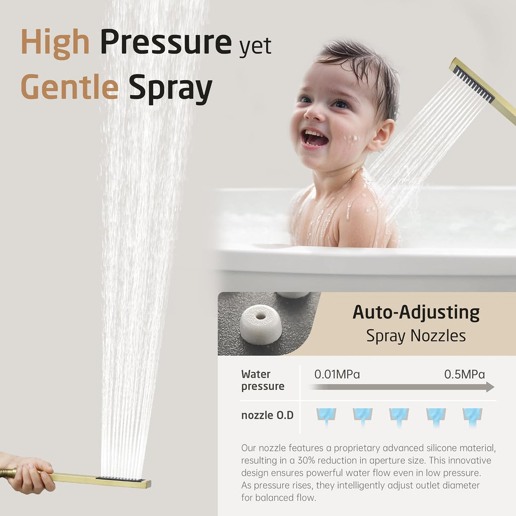 KES Brushed Gold Shower System with Tub Spout, Pressure Balanced Bath Tub Shower Faucet Set Complete with Valve, Shower System with Rain Shower Head with Handheld, XB6305F18-BZ