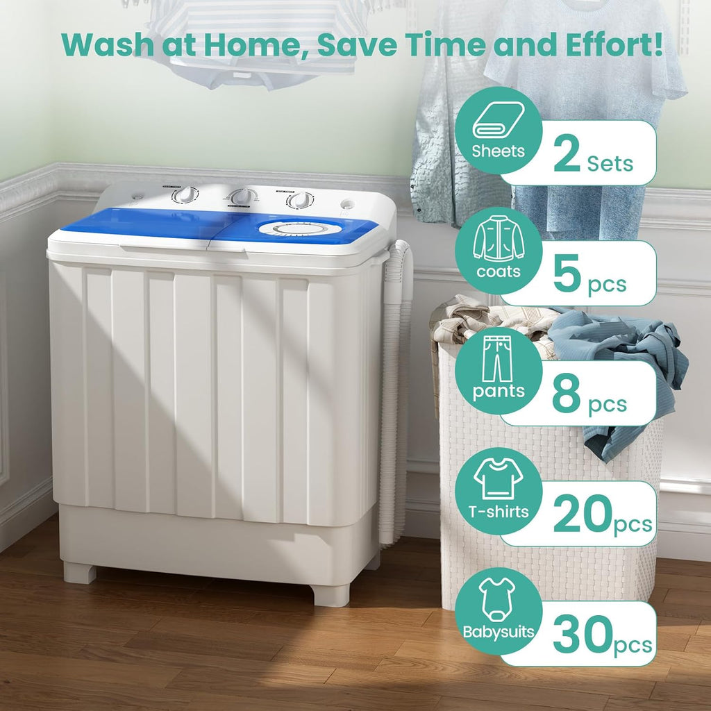 Auertech 28 Lbs Portable Washing Machine, Portable Washer for Apartment with 18 Lbs Washer, 10 Lbs Spinner, Mini Compact Top Load Washing Machine for RV Dorm