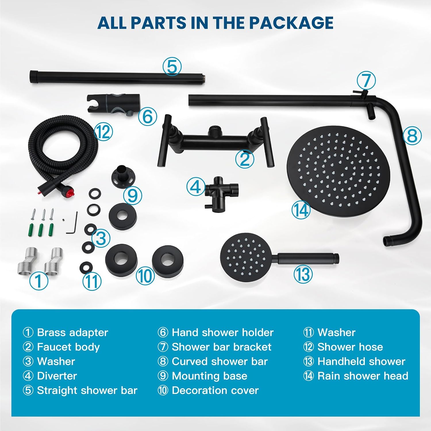 gotonovo SUS304 Outdoor Shower Fixture High Pressure Shower System Combo Wall Mount 2 Dual Function Shower Faucet Set Round Handheld Spray Matte Black Double Lever Handle