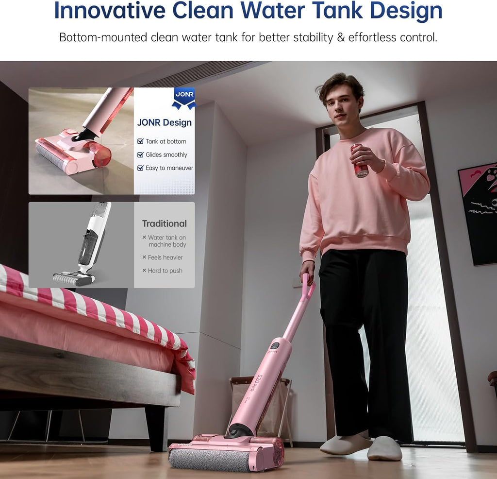 JONR S20 Pro 180° Lay Flat Wet Dry Vacuum Cleaner - Smart Adjusting Suction Cleans Under Low Furniture (3.5'), Self-Cleaning, 2-in-1 Vacuum and Mop for Pet Hair, Kitchen Spills & All Floor (L)
