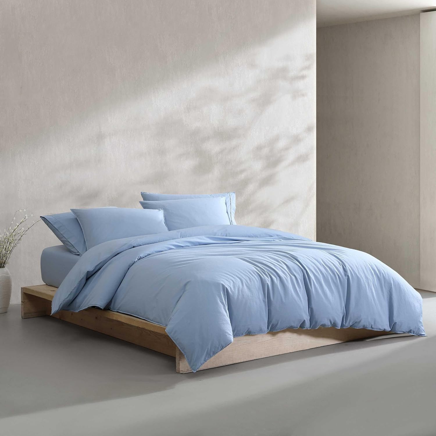 Calvin Klein - Twin/Twin XL Comforter Set, Modern Cotton Washed Percale Bedding with Matching Shams, Oeko-Tex Certified (Washed Percale Blue, Twin/Twin XL)