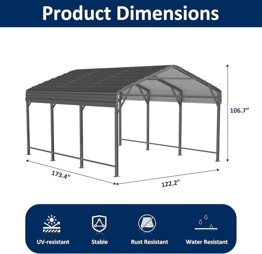 AIRWIRE 10x15 Metal Carport Carports with Enhanced Base Heavy Duty Garage Outdoor Galvanized Car Shelter for Car, Boats and Truck
