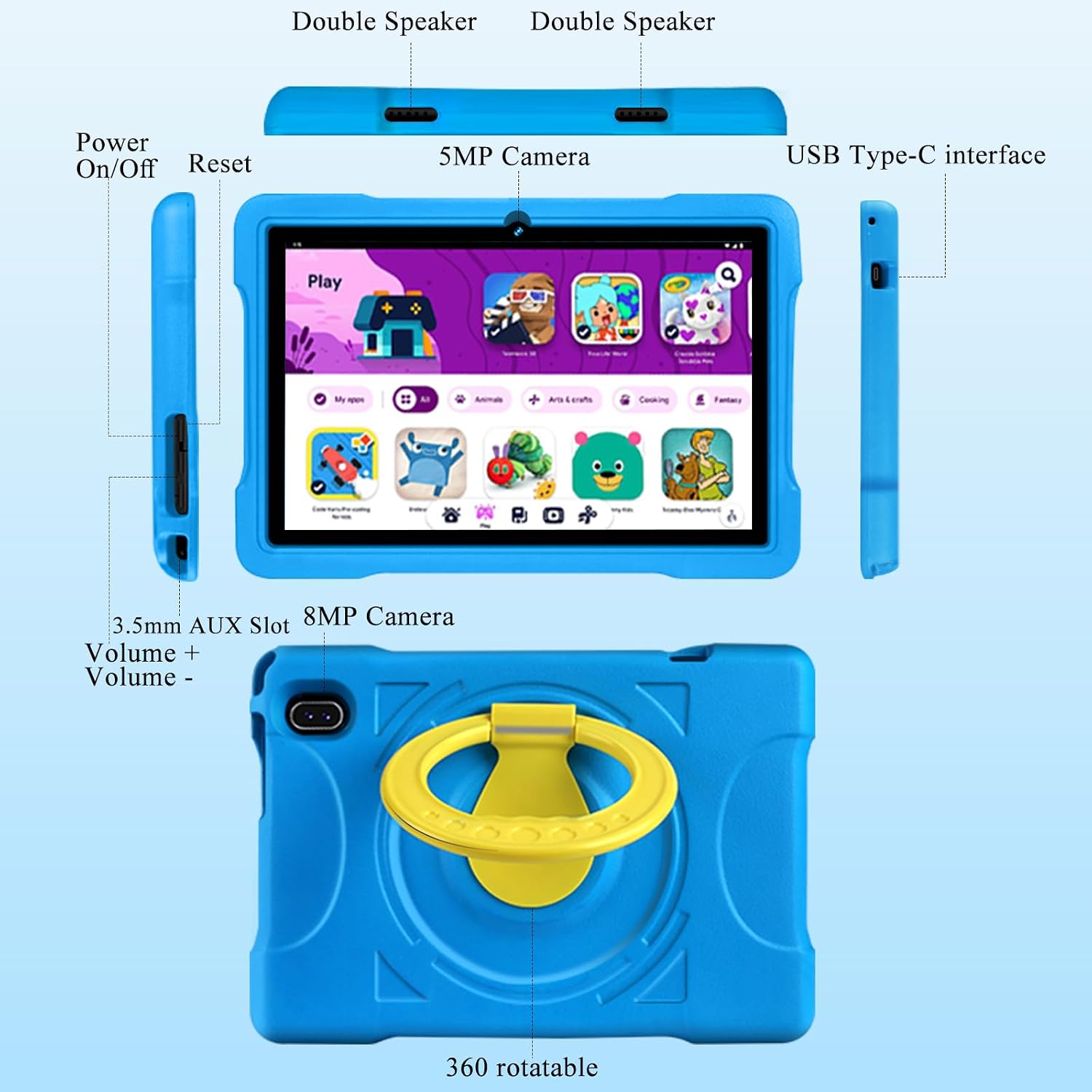 2024 Newest Tablet 10 Inch 12GB RAM+128GB ROM(1TB TF) Tablet Family/Tablet Kids, Andorid 13 GMS, WiFi 5G+2.4G, Cores 2.0Ghz, Bluetooth 5.0, 6000mAh, 8+5MP, Kids Space, Play Store, con EVA Case - Black