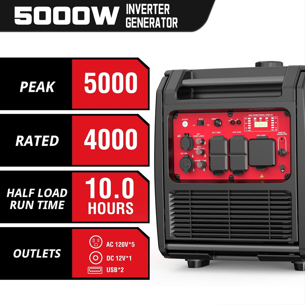 PowerSmart 5000-Watt Portable Inverter Generator Gas Powered with Electric Start, CO Protect, Super Quiet, 30 Amp for Home Use