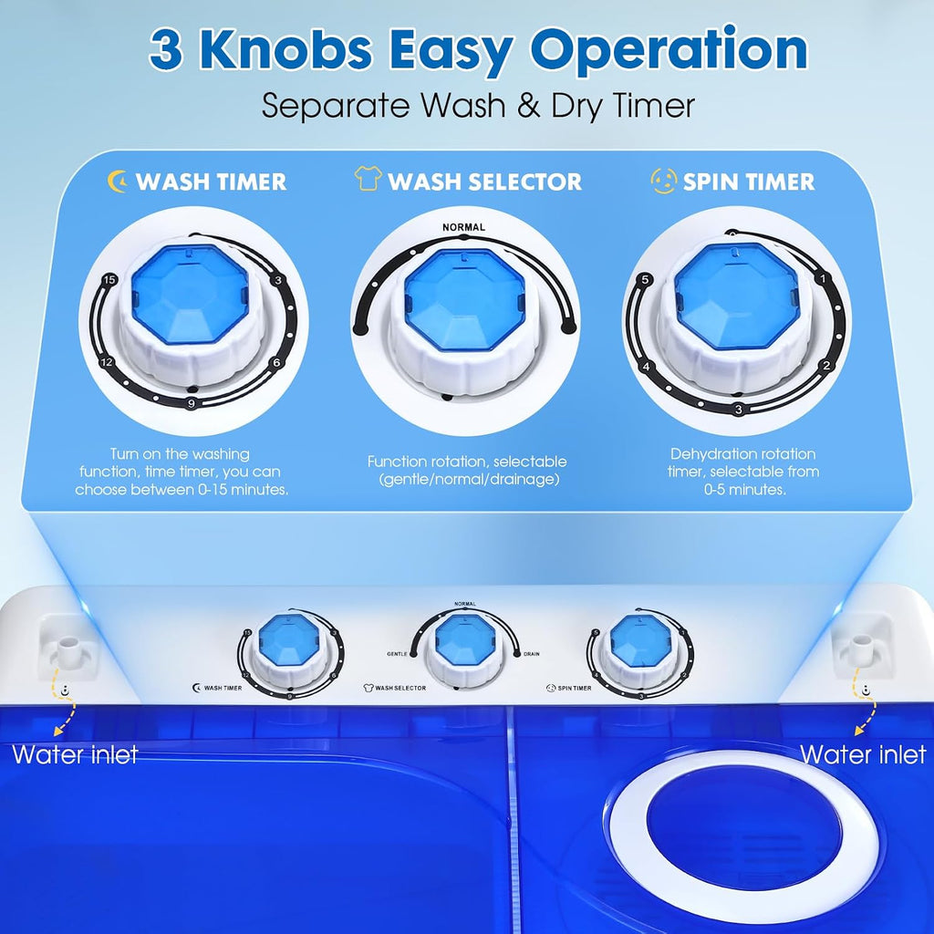 28lbs Portable Washing Machine with 18lbs Wash and 10lbs Spin, Twin Tub Washer Compact Machine with Drain Pump, Mini Portable Washer for Home, Camping, RVs, and Small Spaces, Blue