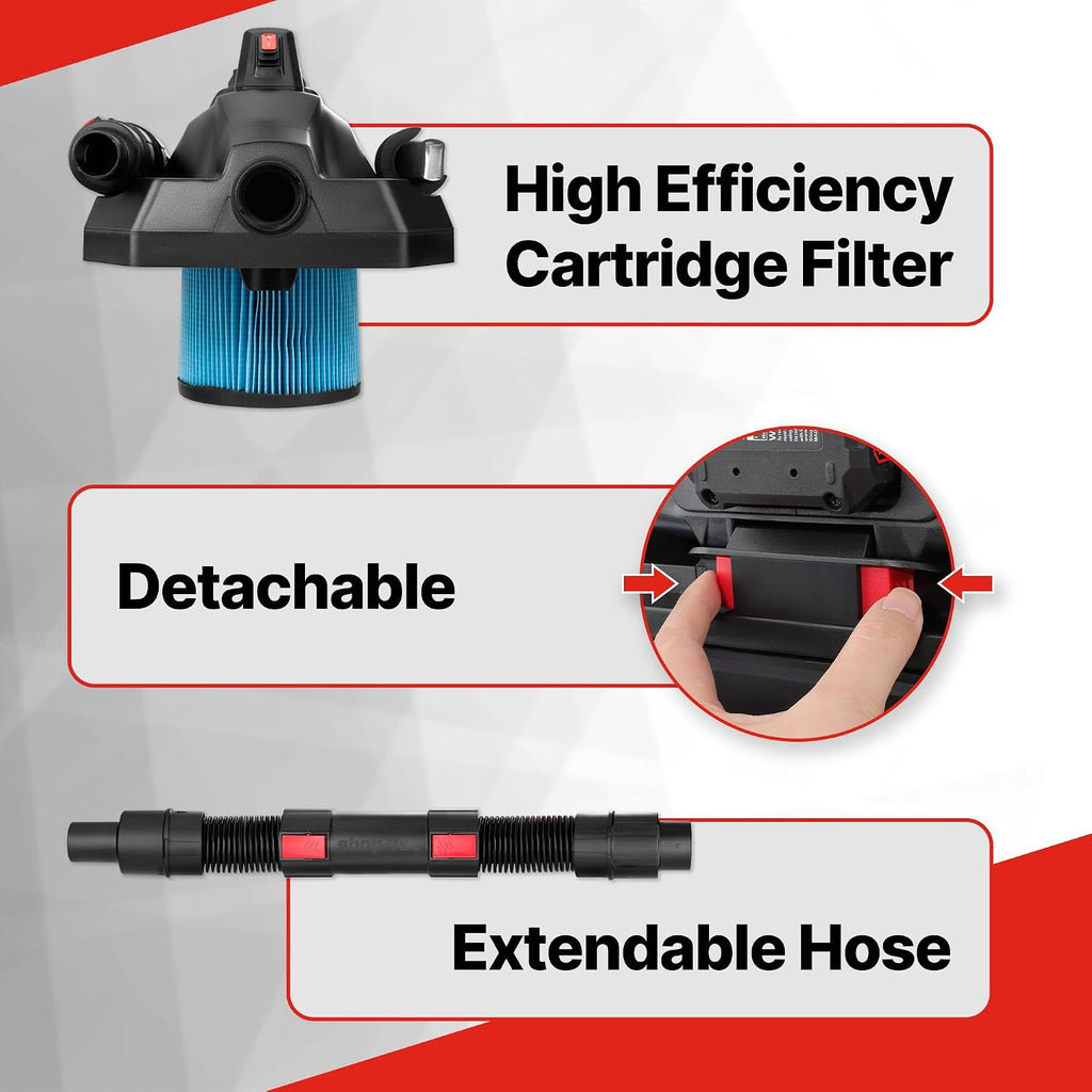 Shop-Vac 5430022 Cordless 2-in-1 Wet/Dry Vac and Blower, 1.5 Inch Diameter x 5 Foot Hose, Includes 20V Rechargeable Battery, Lightweight Design