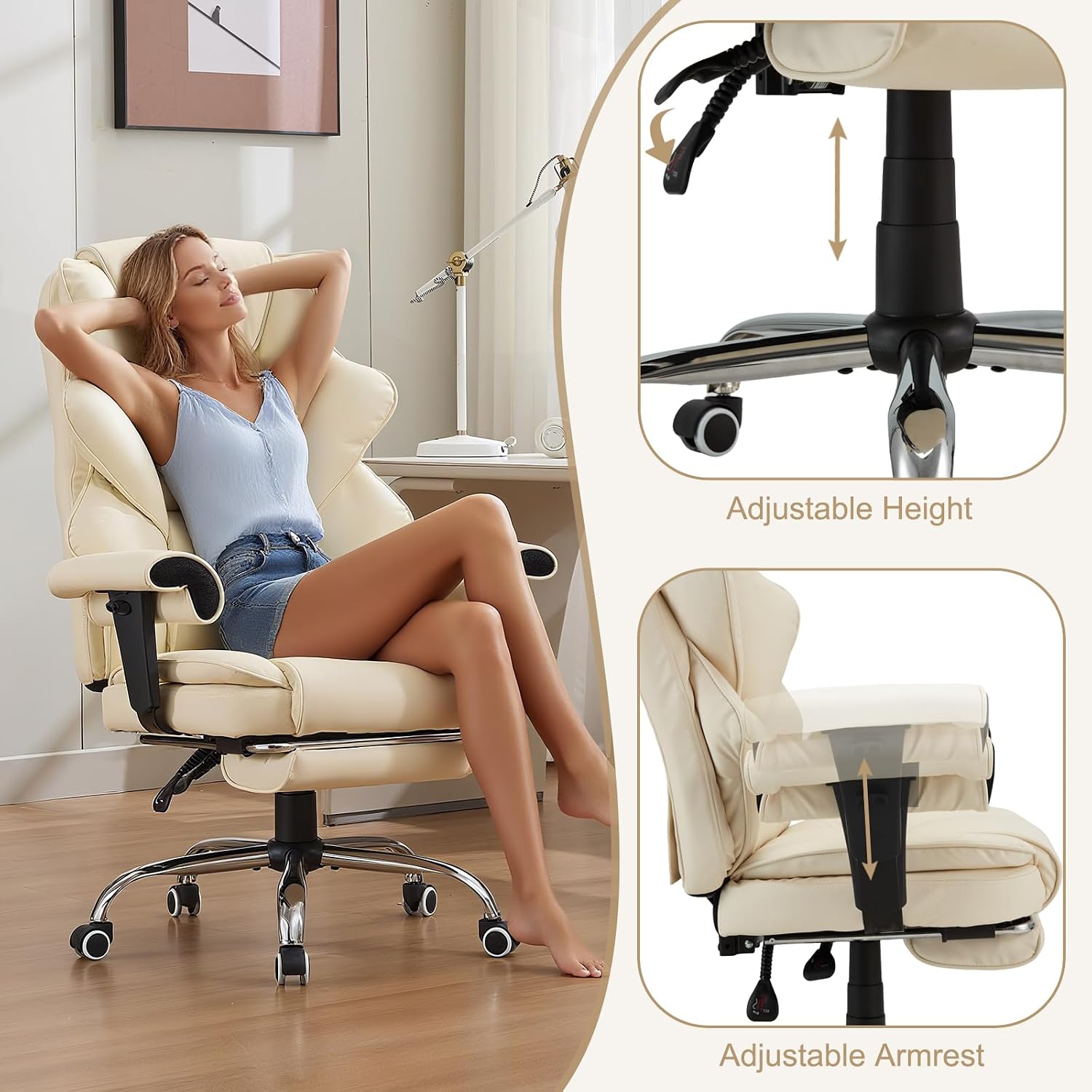 Heated Massage Office Chair with Retractable Footrest, 6-Point Vibration Massaging Office Chair with Remote & Timer, 90°–155° Recline Ergonomic PU Leather Computer Chair, 350 LBS