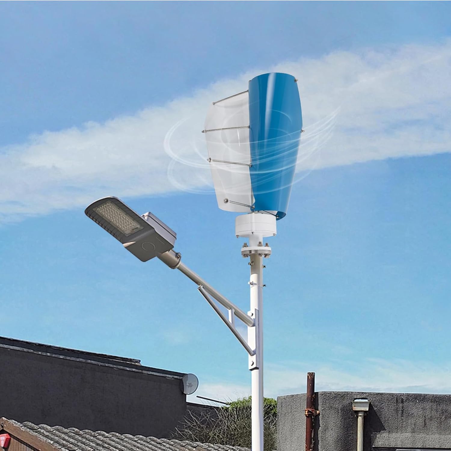 3000W-6000W 12V Vertical Helix Wind Turbine Generator with Charge Controller, No Noise Hybrid Solar Wind System for Boats, Gazebos