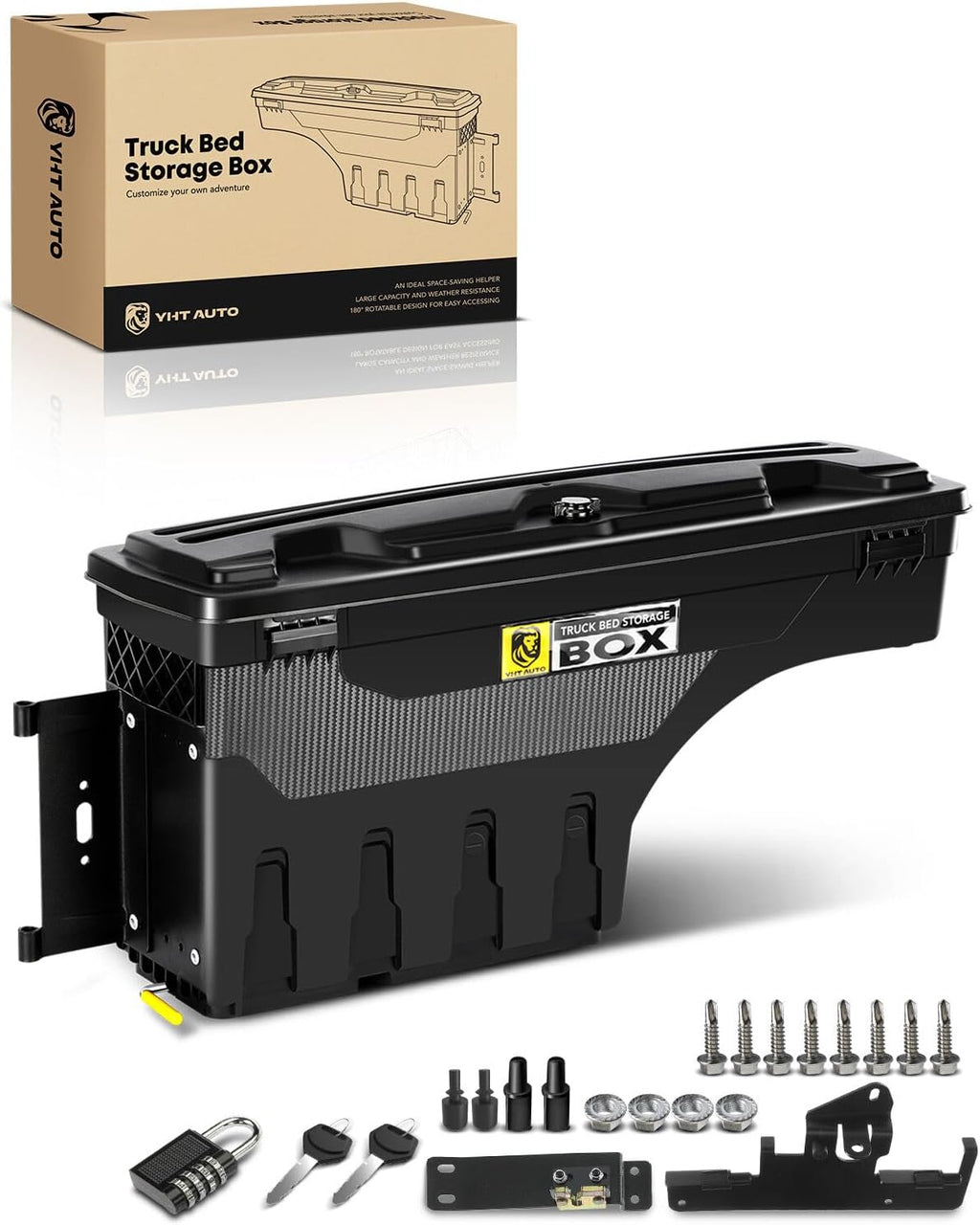 YHTAUTO Driver Side Truck Bed Storage Tool Box Lockable Compatible with 2005-2023 Toyota Tacoma, 2019-2023 with Storage Box, Swing Waterproof Wheel Well Toolbox