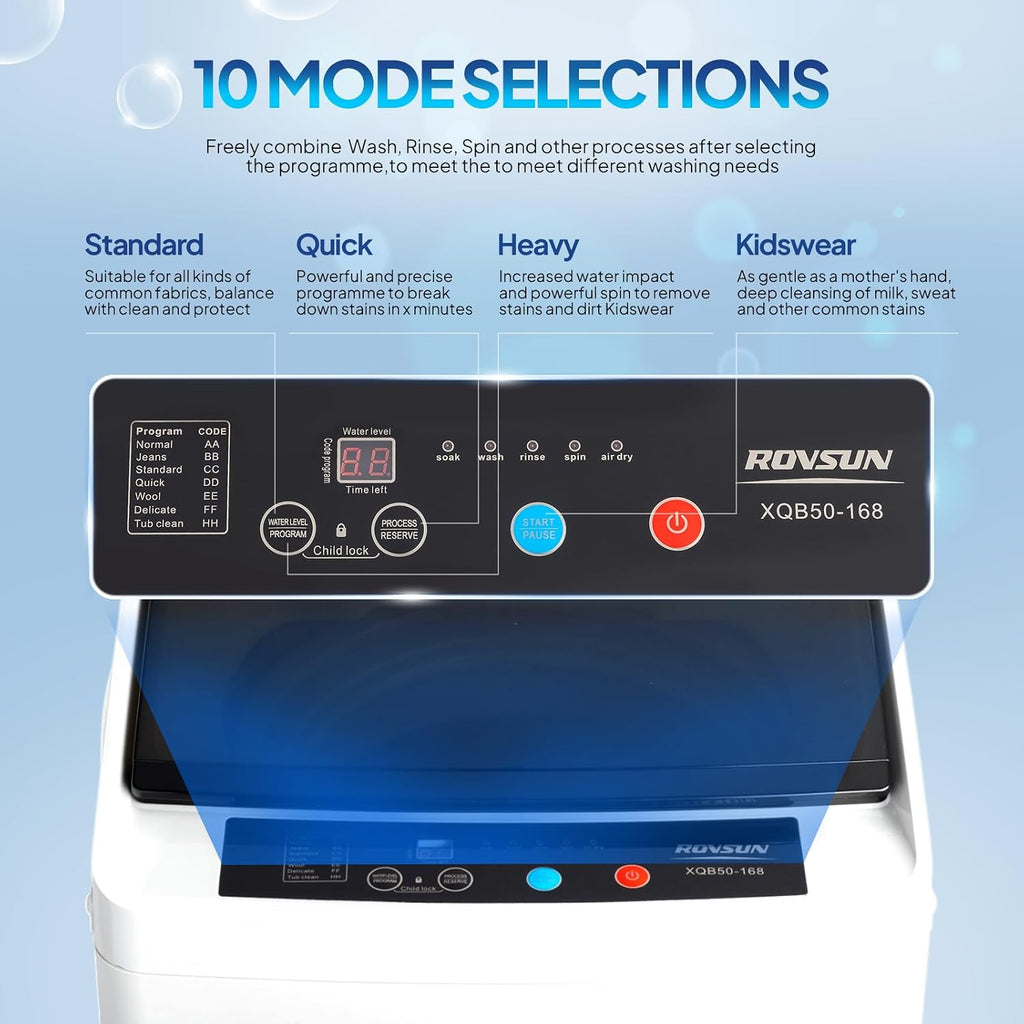 Bonnlo 17.8lbs Fully Automatic Washer, 2 in 1 Portable Washing Machine, Top Load Washer and Spin Dryer Combo with Drain Pump, 8 Washing Programs & 5 Water Level for Home, Apartment