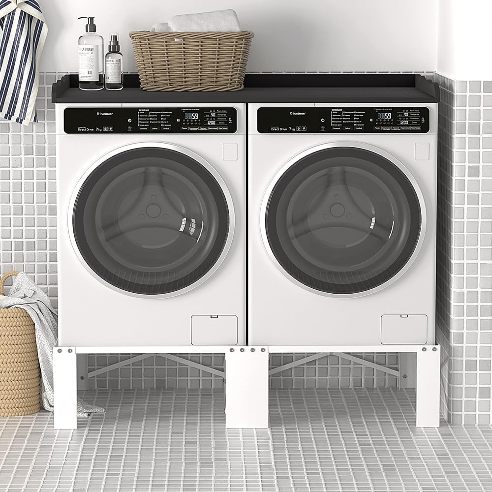 LUCKUP 2 Pack 29' Laundry Pedestal Heavy Duty Washer and Dryer Pedestal Stand Raiser Anti-Vibration, Anti-Slip, Ergonomic Height with Extra Storage Compatible with Most Washers and Dryers, White