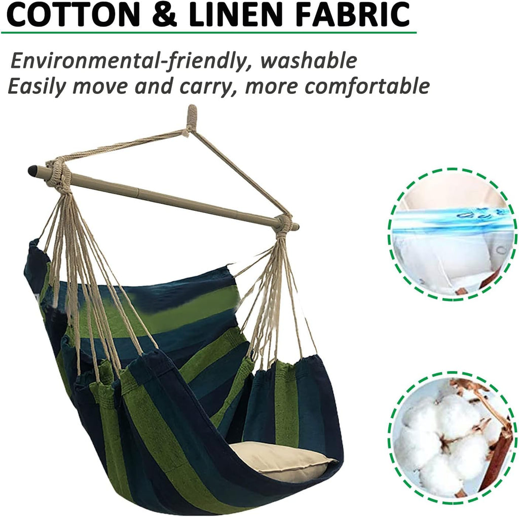 SRHWBF Hanging Rope Hammock with 2 Pillows Chair Swing Seat Cotton Canvas Hanging Chairs for Bedrooms Porch Chair Outdoor (S4)