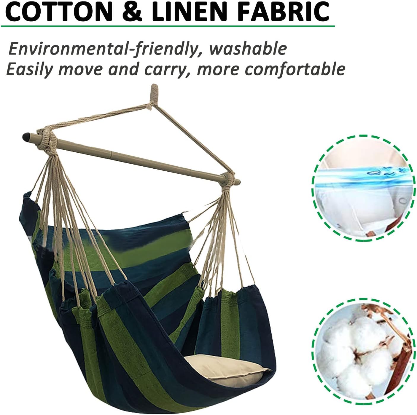 SRHWBF Hanging Rope Hammock with 2 Pillows Chair Swing Seat Cotton Canvas Hanging Chairs for Bedrooms Porch Chair Outdoor (S4)