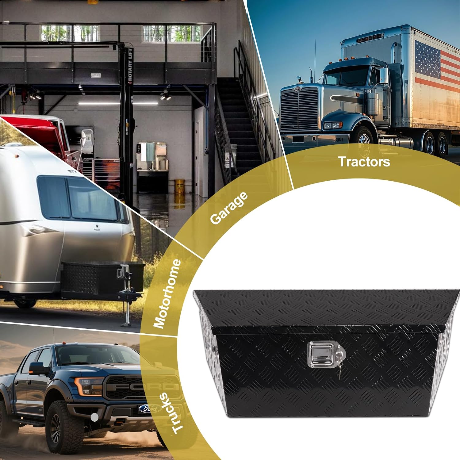 39 Inch Trailer Tongue Tool Box, Aluminum Trailer Tool Box with Lock and 2 Keys, 39' x 16.5' x 12' Heavy Duty Trailer Storage Box for Pickup Truck Bed, Black