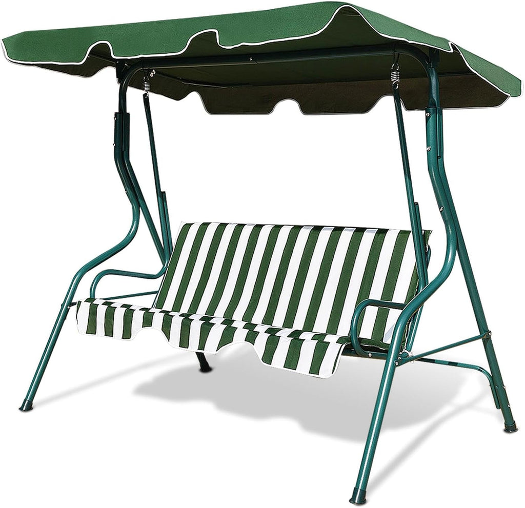 DREAMADE Porch Swing Outdoor, 3 Person Patio Swing w/Removable Cushion, Stand & Adjustable Canopy, Heavy Duty Swing Chair for Patio, Garden, Courtyard, Poolside