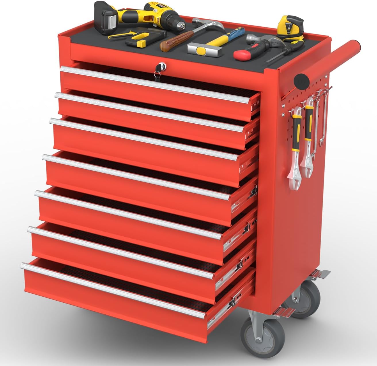 On Shine 7-Drawer Meatl Rolling Tool Chest with Wheels and Locking Tool Chest, Large Storage Capacity Rolling Tool Box, Portable Metal Tool Box for Warehouse,Garage, Repair Shop, Workshop (Red) 1