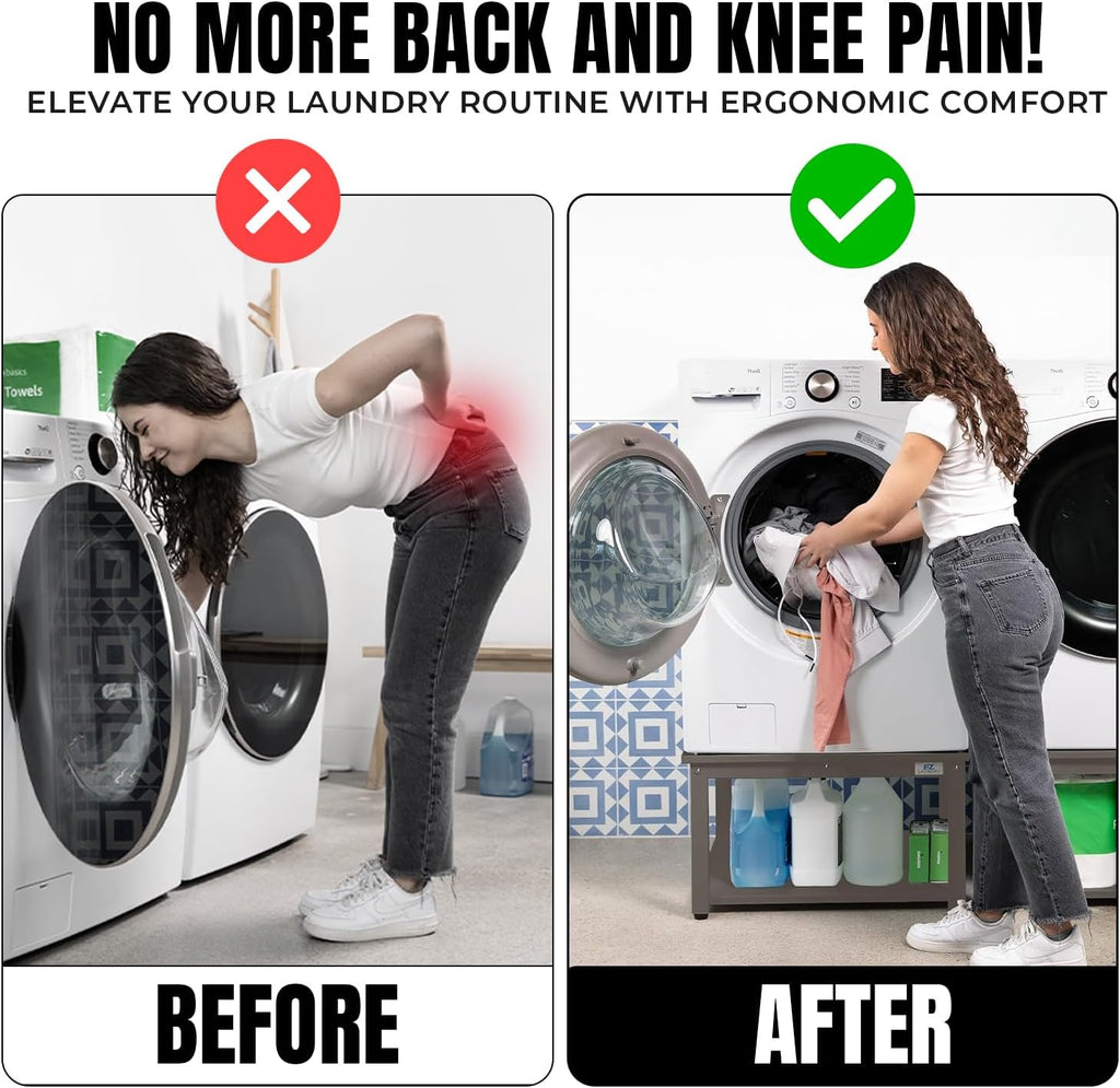 Washer and Dryer Pedestal - 27' W, 16' H, Gray Steel Universal Fit with Major Brands, Leak-Proof Laundry Pedestal with Drain Pan & Hose, Washer and Dryer Stand for Back Pain Relief, 800 lbs Capacity