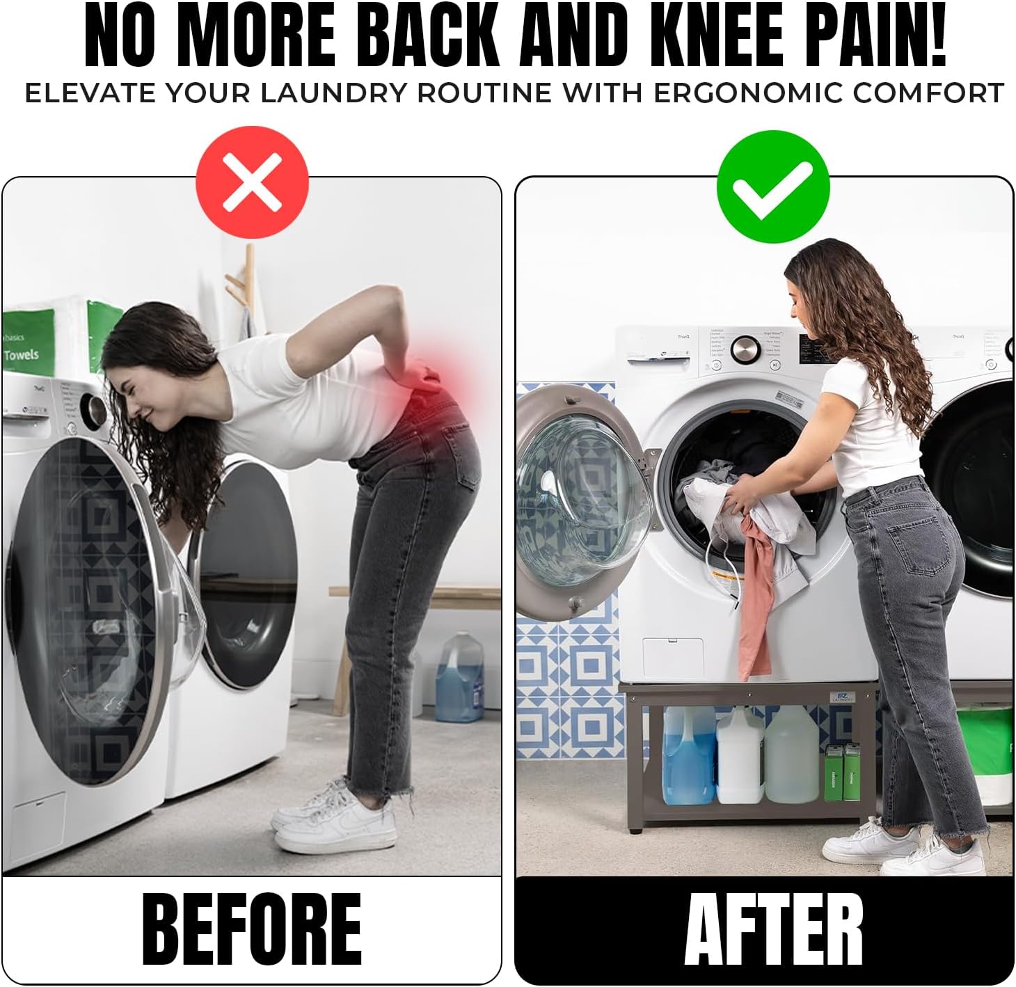 Washer and Dryer Pedestal - 27' W, 16' H, Gray Steel Universal Fit with Major Brands, Leak-Proof Laundry Pedestal with Drain Pan & Hose, Washer and Dryer Stand for Back Pain Relief, 800 lbs Capacity