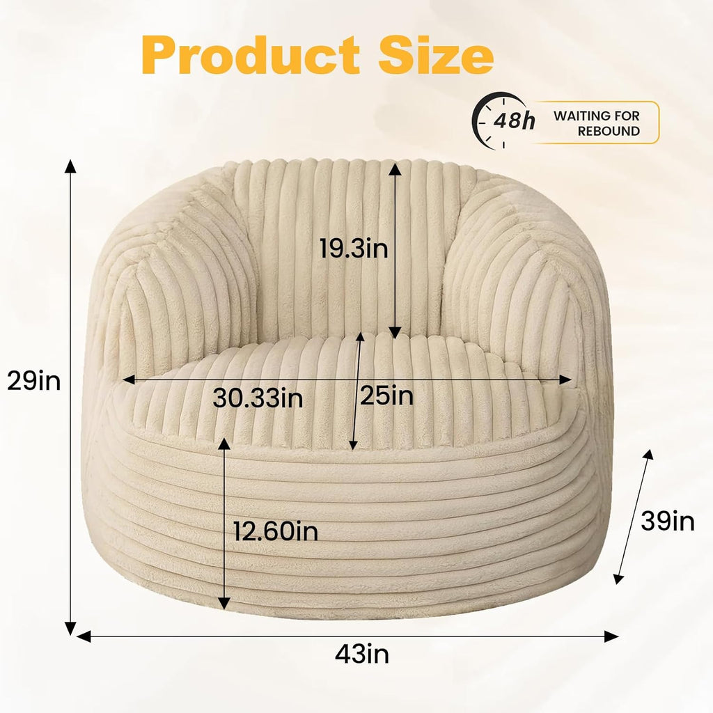 EBENCHICO Bean Bag Chair, Comfy Bean Bag Sofa with Filling for Adults and Kids, Cozy Beanbag Chair for Dorm, Floor Couch Sofa Chair for Living Room, Gaming, Reading