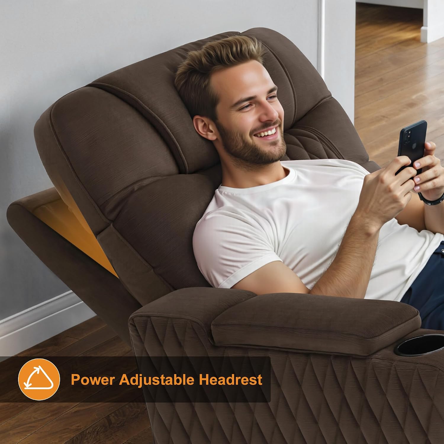MCombo Zero Gravity Oversized Power Recliner Chair for Adults with Power Headrest & LED Light, Fabric Recliner Chair for Living Room & Home Theater, USB & Type C Port, Armrest Storage HTS401